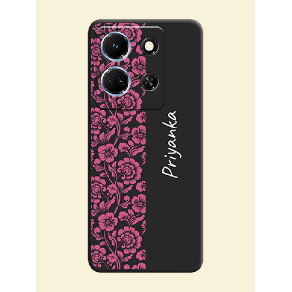 Pink Floral Pattern Design With Custom Text On Space Black Personalized Soft Matte Phone Covers - Infinix Note 30 5G Pink Floral Pattern Design With Custom Text On Space Black Personalized Soft Matte Phone Covers - Infinix Note 30 5G