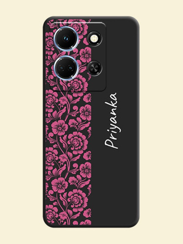 Pink Floral Pattern Design With Custom Text On Space Black Personalized Soft Matte Phone Covers - Infinix Note 30 5G
