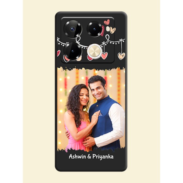 Pink Love Hangings with Name On Space Black Custom Soft Matte Mobile Back Cover - Infinix Note 40 Pro 5G Pink Love Hangings with Name On Space Black Custom Soft Matte Mobile Back Cover - Infinix Note 40 Pro 5G