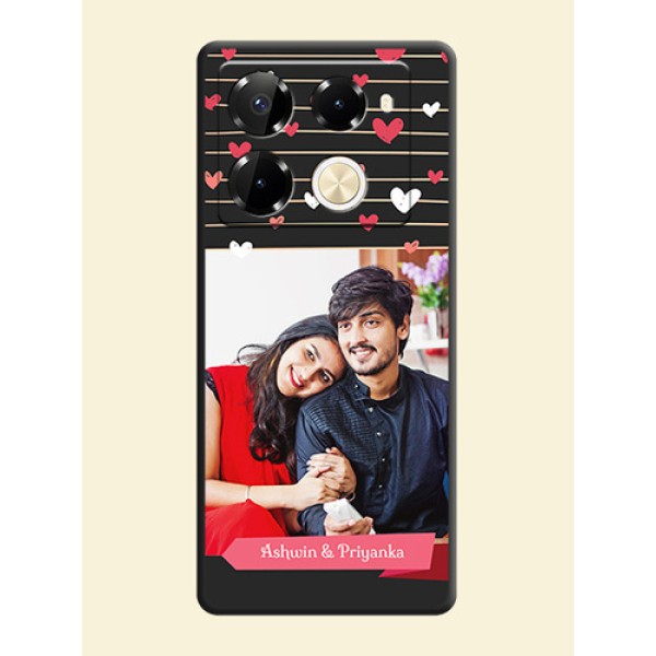 Love Pattern with Name on Pink Ribbon on Photo On Space Black Custom Soft Matte Mobile Back Cover - Infinix Note 40 Pro 5G Love Pattern with Name on Pink Ribbon on Photo On Space Black Custom Soft Matte Mobile Back Cover - Infinix Note 40 Pro 5G
