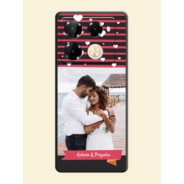White Color Love Symbols with Pink Lines Pattern On Space Black Custom Soft Matte Mobile Back Cover - Infinix Note 40 Pro 5G