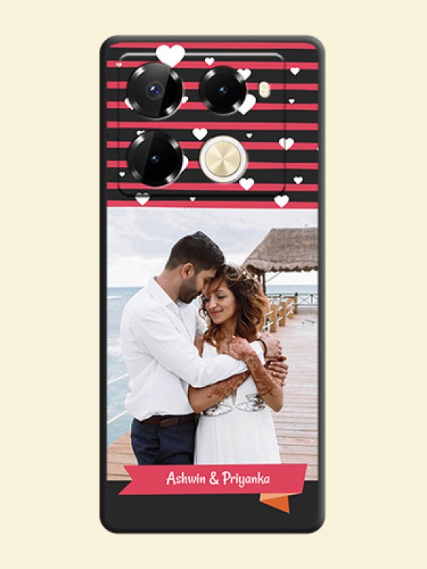 White Color Love Symbols with Pink Lines Pattern On Space Black Custom Soft Matte Mobile Back Cover - Infinix Note 40 Pro 5G