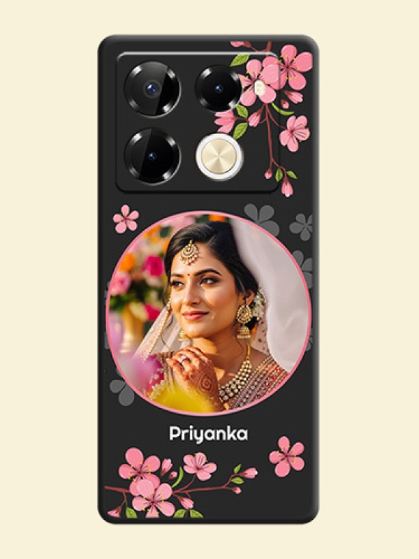 Round Image with Pink Color Floral Design on Photo On Space Black Custom Soft Matte Mobile Back Cover - Infinix Note 40 Pro 5G