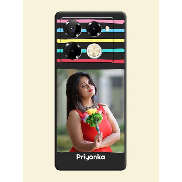Multicolor Lines with Image On Space Black Custom Soft Matte Mobile Back Cover - Infinix Note 40 Pro 5G Multicolor Lines with Image On Space Black Custom Soft Matte Mobile Back Cover - Infinix Note 40 Pro 5G