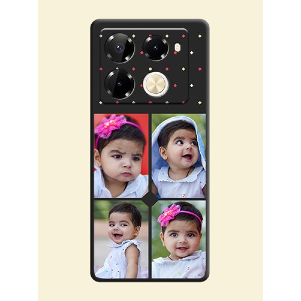 Multicolor Dotted Pattern with 4 Image Holder On Space Black Custom Soft Matte Mobile Back Cover - Infinix Note 40 Pro 5G Multicolor Dotted Pattern with 4 Image Holder On Space Black Custom Soft Matte Mobile Back Cover - Infinix Note 40 Pro 5G