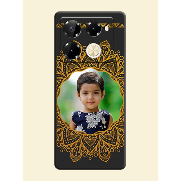 Round Image with Floral Design On Space Black Custom Soft Matte Mobile Back Cover - Infinix Note 40 Pro 5G Round Image with Floral Design On Space Black Custom Soft Matte Mobile Back Cover - Infinix Note 40 Pro 5G
