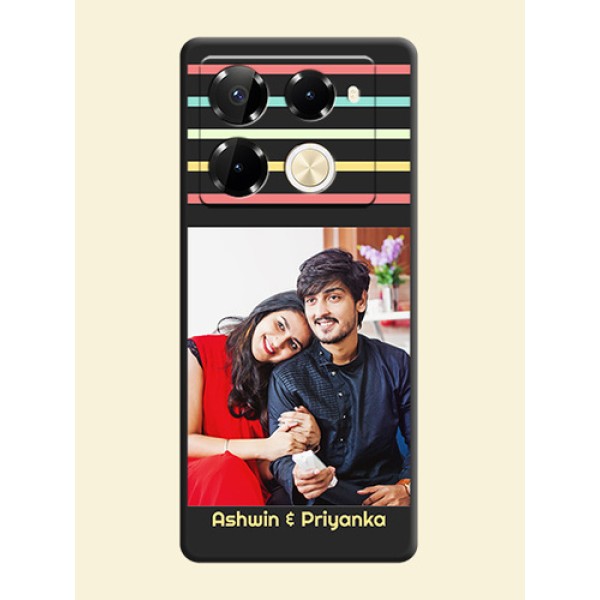 Color Stripes with Photo and Text on Photo On Space Black Custom Soft Matte Mobile Back Cover - Infinix Note 40 Pro 5G Color Stripes with Photo and Text on Photo On Space Black Custom Soft Matte Mobile Back Cover - Infinix Note 40 Pro 5G