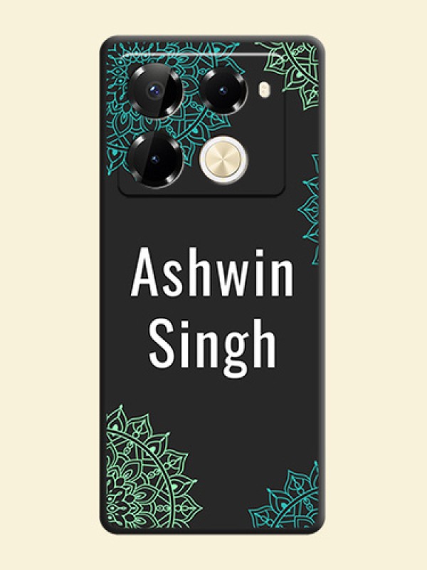Your Name with Floral Design On Space Black Custom Soft Matte Mobile Back Cover - Infinix Note 40 Pro 5G