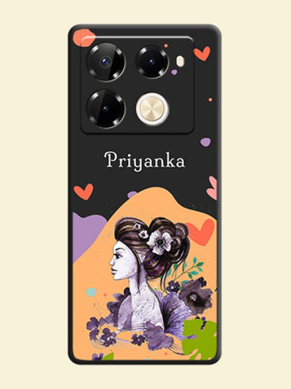 Namecase For Her With Fancy Lady Image On Space Black Custom Soft Matte Mobile Back Cover - Infinix Note 40 Pro 5G