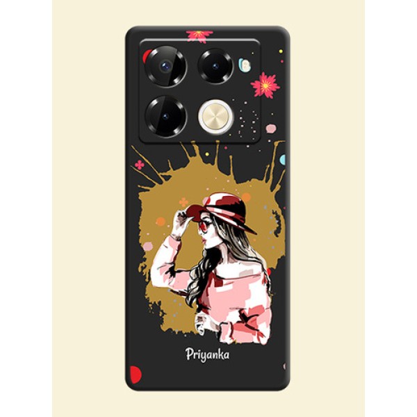 Mordern Lady With Color Splash Background With Custom Text On Space Black Custom Soft Matte Mobile Back Cover - Infinix Note 40 Pro 5G