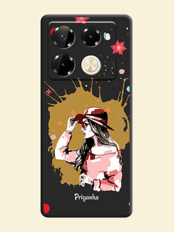 Mordern Lady With Color Splash Background With Custom Text On Space Black Custom Soft Matte Mobile Back Cover - Infinix Note 40 Pro 5G