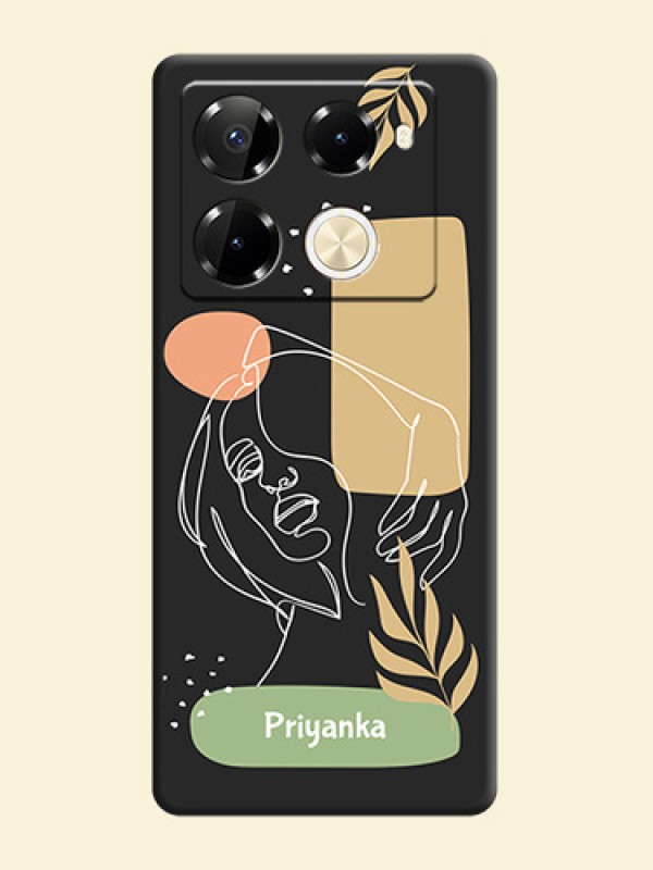 Custom Text With Line Art Of Women & Leaves Design On Space Black Custom Soft Matte Mobile Back Cover - Infinix Note 40 Pro 5G