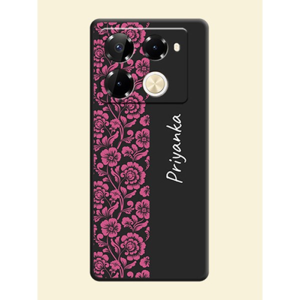 Pink Floral Pattern Design With Custom Text On Space Black Custom Soft Matte Mobile Back Cover - Infinix Note 40 Pro 5G Pink Floral Pattern Design With Custom Text On Space Black Custom Soft Matte Mobile Back Cover - Infinix Note 40 Pro 5G