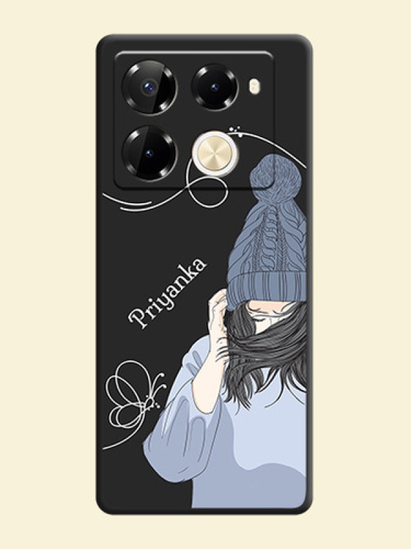 Girl With Blue Winter Outfiit Custom Text Design On Space Black Custom Soft Matte Mobile Back Cover - Infinix Note 40 Pro 5G