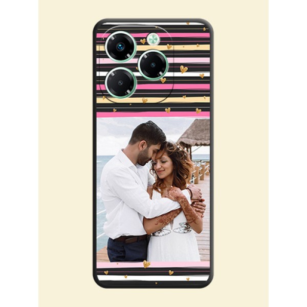 Multicolor Lines and Golden Love Symbols Design on Photo On Space Black Custom Soft Matte Mobile Back Cover - Infinix Note 40X 5G