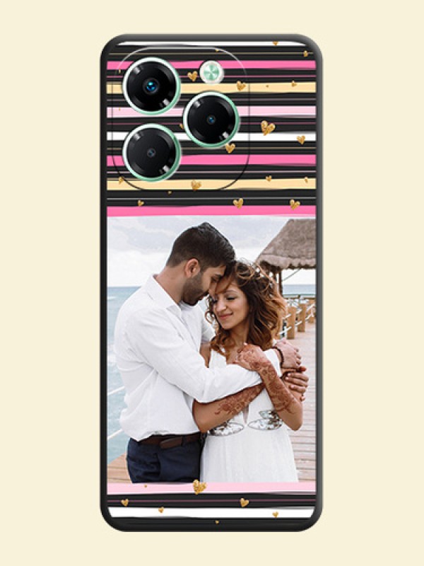 Multicolor Lines and Golden Love Symbols Design on Photo On Space Black Custom Soft Matte Mobile Back Cover - Infinix Note 40X 5G