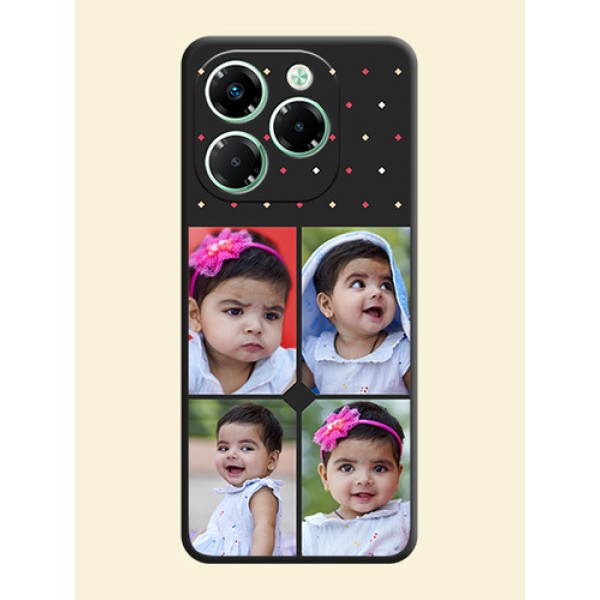 Multicolor Dotted Pattern with 4 Image Holder On Space Black Custom Soft Matte Mobile Back Cover - Infinix Note 40X 5G Multicolor Dotted Pattern with 4 Image Holder On Space Black Custom Soft Matte Mobile Back Cover - Infinix Note 40X 5G