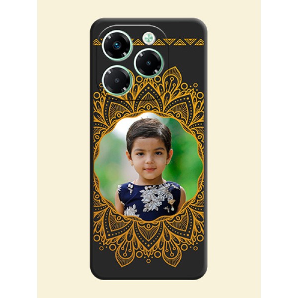 Round Image with Floral Design On Space Black Custom Soft Matte Mobile Back Cover - Infinix Note 40X 5G Round Image with Floral Design On Space Black Custom Soft Matte Mobile Back Cover - Infinix Note 40X 5G