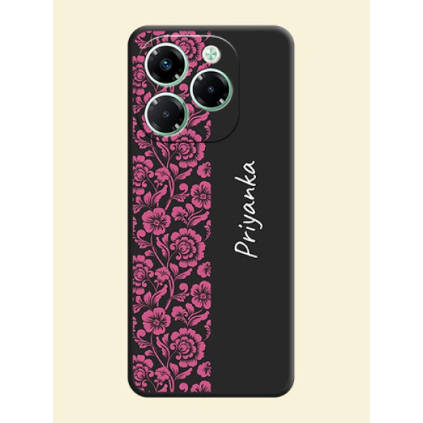 Pink Floral Pattern Design With Custom Text On Space Black Custom Soft Matte Mobile Back Cover - Infinix Note 40X 5G Pink Floral Pattern Design With Custom Text On Space Black Custom Soft Matte Mobile Back Cover - Infinix Note 40X 5G