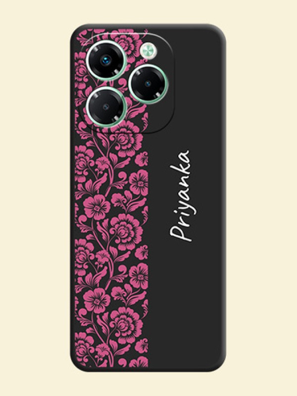 Pink Floral Pattern Design With Custom Text On Space Black Custom Soft Matte Mobile Back Cover - Infinix Note 40X 5G