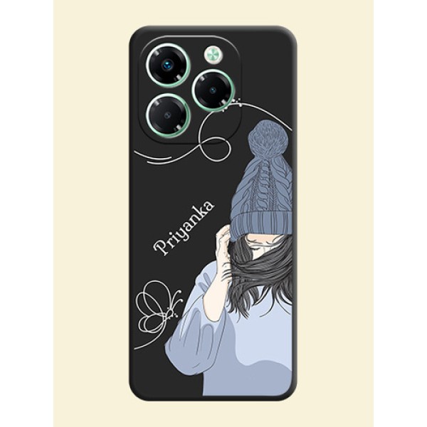 Girl With Blue Winter Outfiit Custom Text Design On Space Black Custom Soft Matte Mobile Back Cover - Infinix Note 40X 5G Girl With Blue Winter Outfiit Custom Text Design On Space Black Custom Soft Matte Mobile Back Cover - Infinix Note 40X 5G
