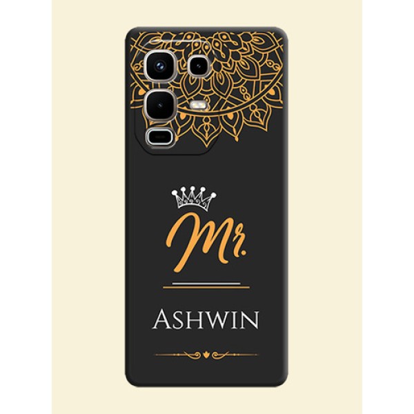 Mr Name with Floral Design On Space Black Custom Soft Matte Mobile Back Cover - Infinix Note 50s 5G