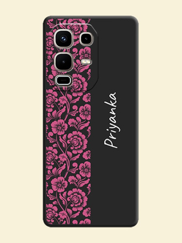 Pink Floral Pattern Design With Custom Text On Space Black Custom Soft Matte Mobile Back Cover - Infinix Note 50s 5G