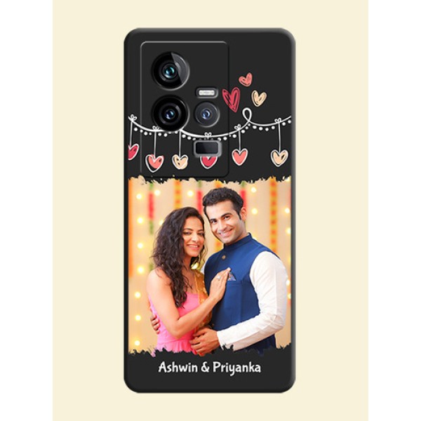 Pink Love Hangings with Name on Space Black Custom Soft Matte Phone Cases - iQOO 11 5G Pink Love Hangings with Name on Space Black Custom Soft Matte Phone Cases - iQOO 11 5G
