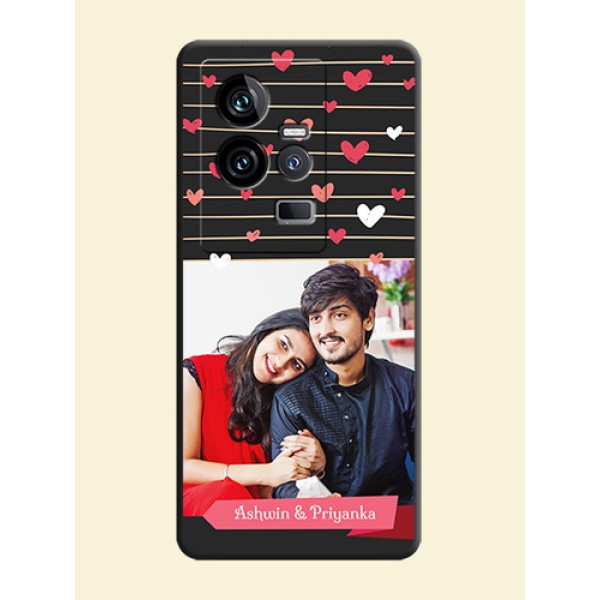 Love Pattern with Name on Pink Ribbon on Photo on Space Black Soft Matte Back Cover - iQOO 11 5G Love Pattern with Name on Pink Ribbon on Photo on Space Black Soft Matte Back Cover - iQOO 11 5G