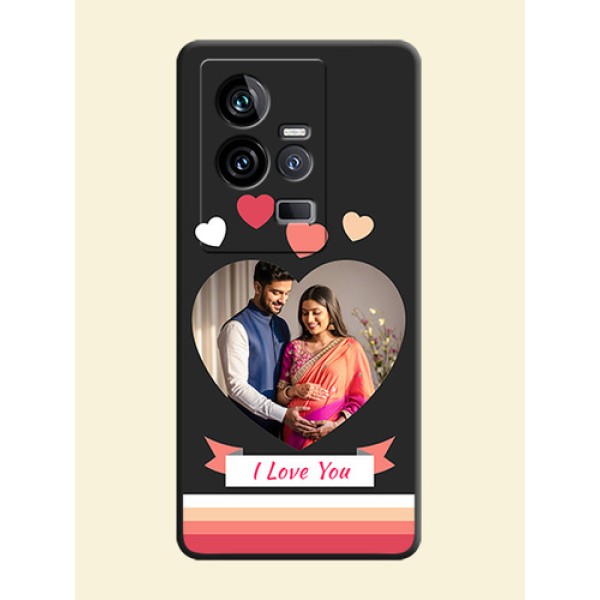 Love Shaped Photo with Colorful Stripes on Personalised Space Black Soft Matte Cases - iQOO 11 5G