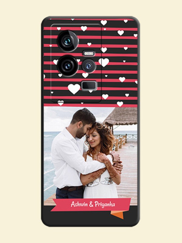 White Color Love Symbols with Pink Lines Pattern on Space Black Custom Soft Matte Phone Cases - iQOO 11 5G