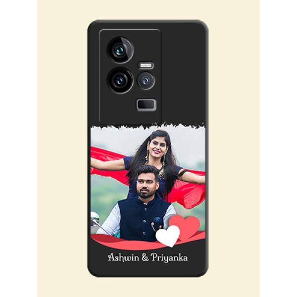 Pin Color Love Shaped Ribbon Design with Text on Space Black Custom Soft Matte Phone Back Cover - iQOO 11 5G Pin Color Love Shaped Ribbon Design with Text on Space Black Custom Soft Matte Phone Back Cover - iQOO 11 5G