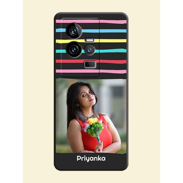 Multicolor Lines with Image on Space Black Personalized Soft Matte Phone Covers - iQOO 11 5G Multicolor Lines with Image on Space Black Personalized Soft Matte Phone Covers - iQOO 11 5G