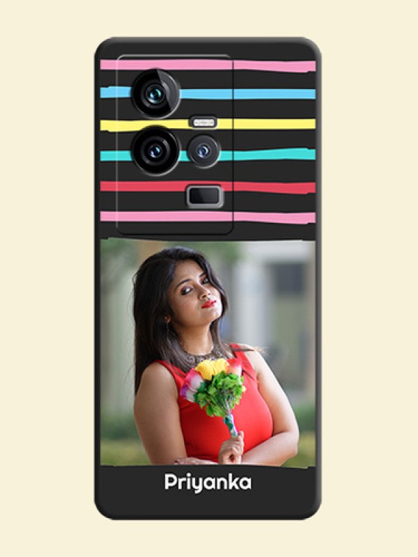 Multicolor Lines with Image on Space Black Personalized Soft Matte Phone Covers - iQOO 11 5G