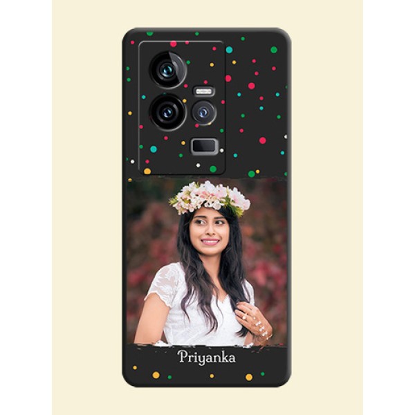 Multicolor Dotted Pattern with Text on Space Black Custom Soft Matte Phone Back Cover - iQOO 11 5G Multicolor Dotted Pattern with Text on Space Black Custom Soft Matte Phone Back Cover - iQOO 11 5G