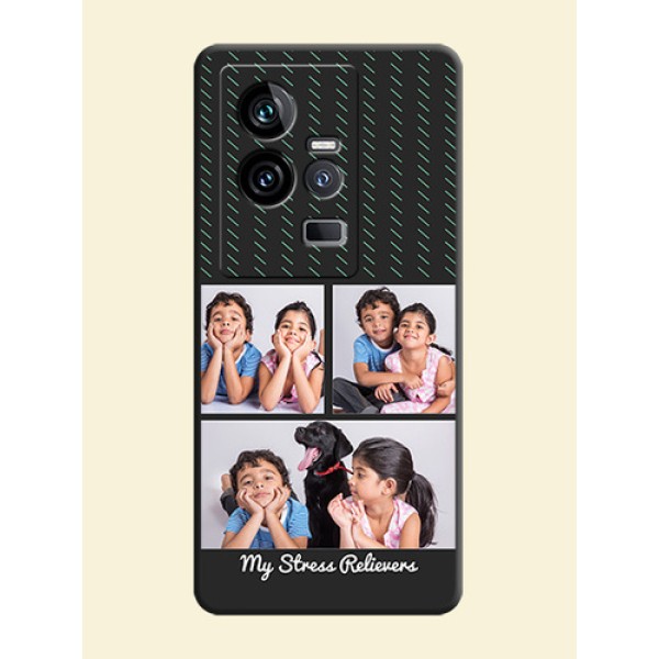 Cross Dotted Pattern with 2 Image Holder on Personalised Space Black Soft Matte Cases - iQOO 11 5G Cross Dotted Pattern with 2 Image Holder on Personalised Space Black Soft Matte Cases - iQOO 11 5G