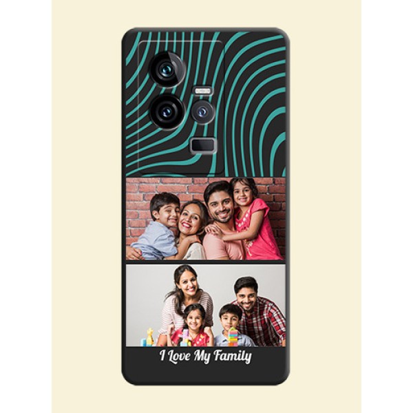 Wave Pattern with 2 Image Holder on Space Black Personalized Soft Matte Phone Covers - iQOO 11 5G Wave Pattern with 2 Image Holder on Space Black Personalized Soft Matte Phone Covers - iQOO 11 5G