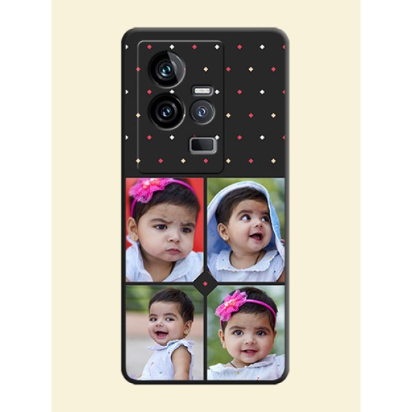 Multicolor Dotted Pattern with 4 Image Holder on Space Black Custom Soft Matte Phone Cases - iQOO 11 5G Multicolor Dotted Pattern with 4 Image Holder on Space Black Custom Soft Matte Phone Cases - iQOO 11 5G