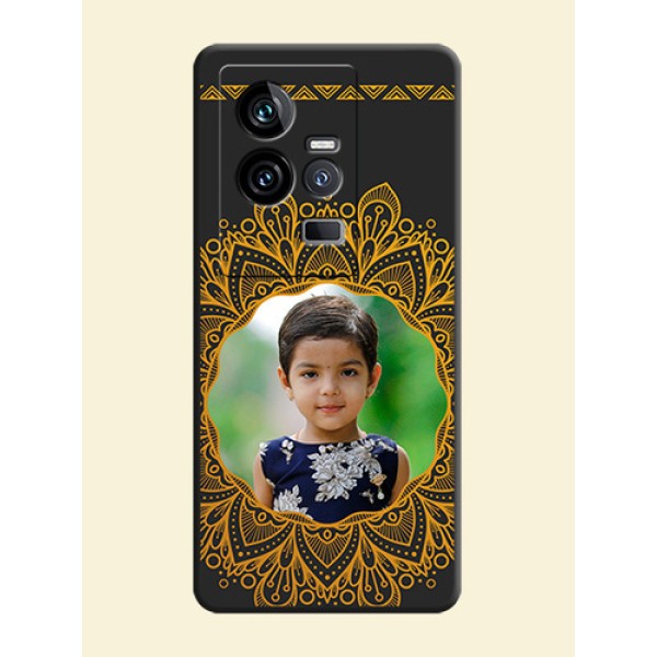 Round Image with Floral Design on Photo on Space Black Soft Matte Mobile Cover - iQOO 11 5G Round Image with Floral Design on Photo on Space Black Soft Matte Mobile Cover - iQOO 11 5G
