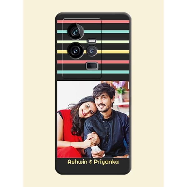Color Stripes with Photo and Text on Photo on Space Black Soft Matte Mobile Case - iQOO 11 5G Color Stripes with Photo and Text on Photo on Space Black Soft Matte Mobile Case - iQOO 11 5G