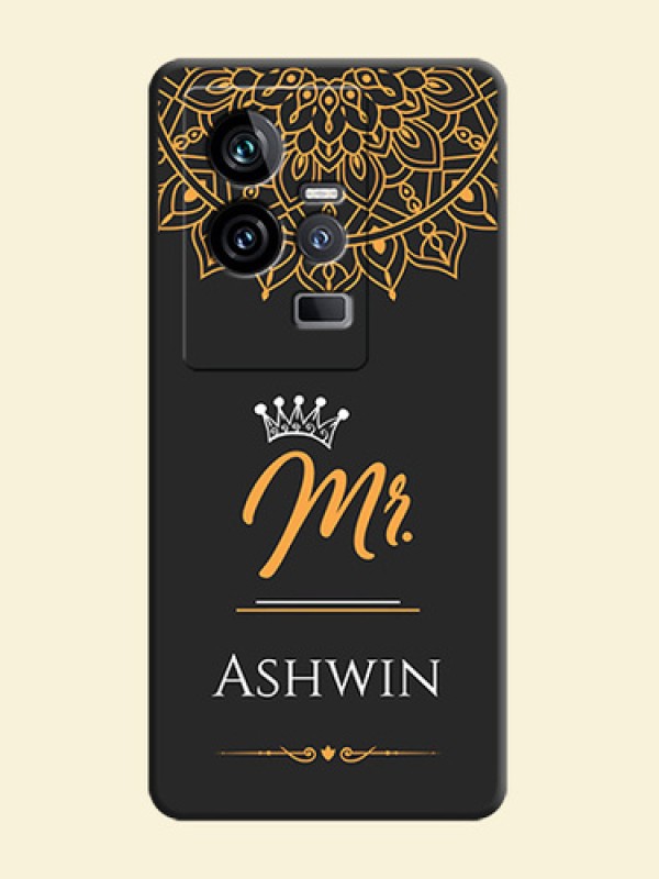 Mr Name with Floral Design  on Personalised Space Black Soft Matte Cases - iQOO 11 5G