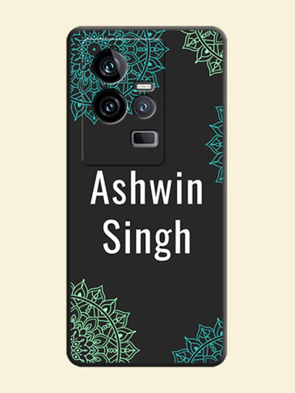 Your Name with Floral Design on Space Black Custom Soft Matte Back Cover - iQOO 11 5G