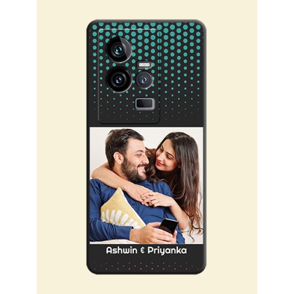 Faded Dots with Grunge Photo Frame and Text on Space Black Custom Soft Matte Phone Cases - iQOO 11 5G Faded Dots with Grunge Photo Frame and Text on Space Black Custom Soft Matte Phone Cases - iQOO 11 5G