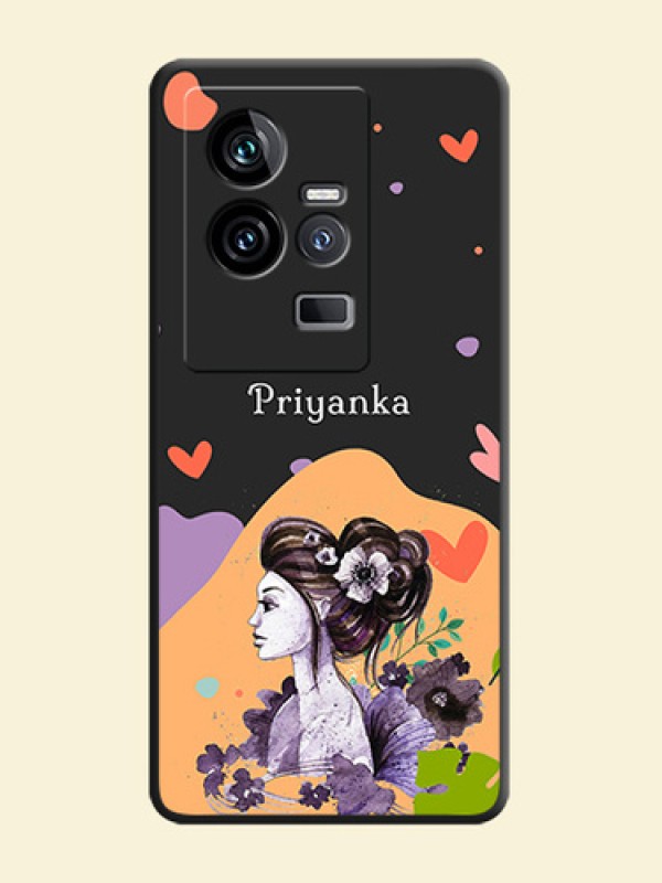 Namecase For Her With Fancy Lady Image On Space Black Personalized Soft Matte Phone Covers -iQOO 11 5G