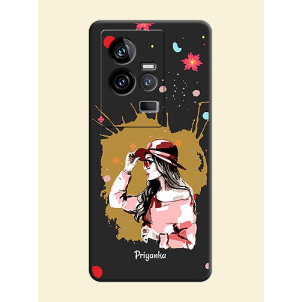 Mordern Lady With Color Splash Background With Custom Text On Space Black Personalized Soft Matte Phone Covers -iQOO 11 5G