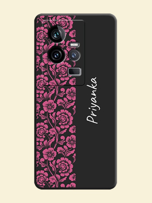 Pink Floral Pattern Design With Custom Text On Space Black Personalized Soft Matte Phone Covers -iQOO 11 5G