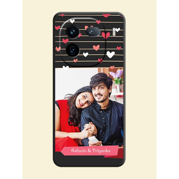 Love Pattern with Name on Pink Ribbon  on Photo On Space Black Custom Soft Matte Mobile Back Cover - iQOO 12 5G