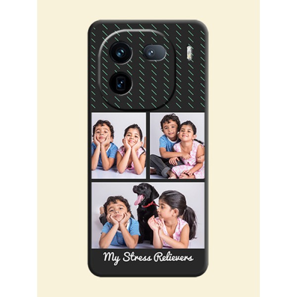 Cross Dotted Pattern with 2 Image Holder On Space Black Custom Soft Matte Mobile Back Cover - iQOO 12 5G Cross Dotted Pattern with 2 Image Holder On Space Black Custom Soft Matte Mobile Back Cover - iQOO 12 5G