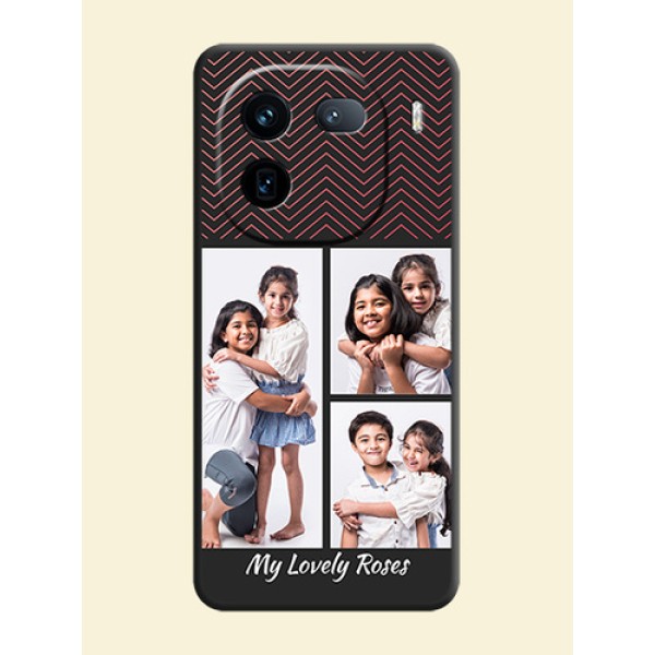 Wave Pattern with 3 Image Holder On Space Black Custom Soft Matte Mobile Back Cover - iQOO 12 5G Wave Pattern with 3 Image Holder On Space Black Custom Soft Matte Mobile Back Cover - iQOO 12 5G