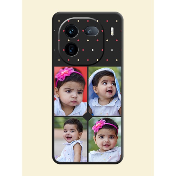 Multicolor Dotted Pattern with 4 Image Holder On Space Black Custom Soft Matte Mobile Back Cover - iQOO 12 5G Multicolor Dotted Pattern with 4 Image Holder On Space Black Custom Soft Matte Mobile Back Cover - iQOO 12 5G